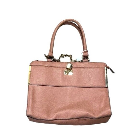 Pink top handle handbag unbranded gold tone accents zip close 10 x 12 inches - Picture 4 of 16